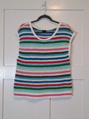 Talbots Crochet Iced Mint Striped Sleeveless Knit Top W/Stretch Size Large